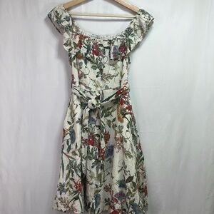 🦭 Zara ruffled shoulder cotton blend botanical print sleeveless dress